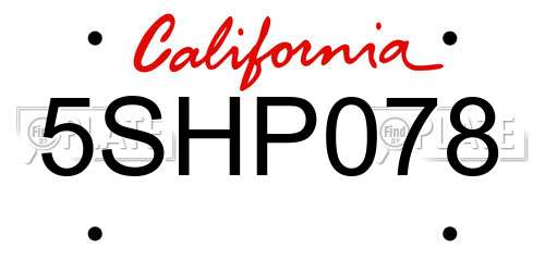 5SHP078 California License Plate