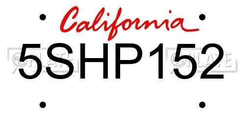 5SHP152 California License Plate