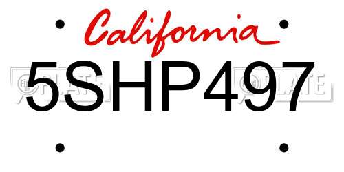 5SHP497 California License Plate