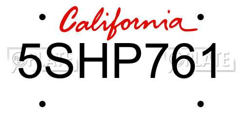 5SHP761 California License Plate