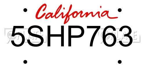 5SHP763 California License Plate