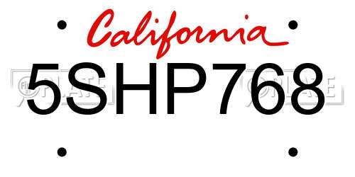 5SHP768 California License Plate