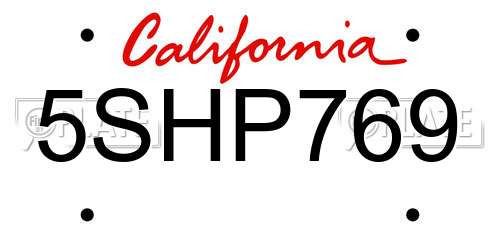 5SHP769 California License Plate