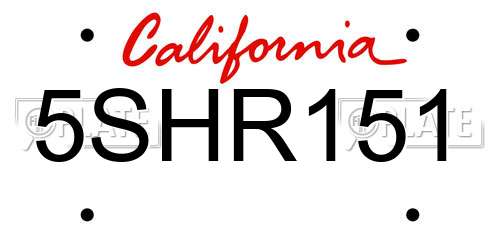 5SHR151 California License Plate