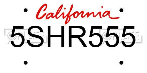 5SHR555 California License Plate