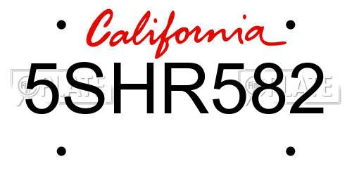 5SHR582 California License Plate