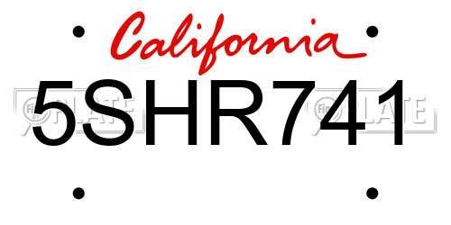 5SHR741 California License Plate