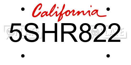 5SHR822 California License Plate