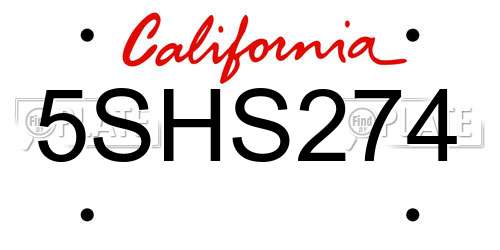 5SHS274 California License Plate