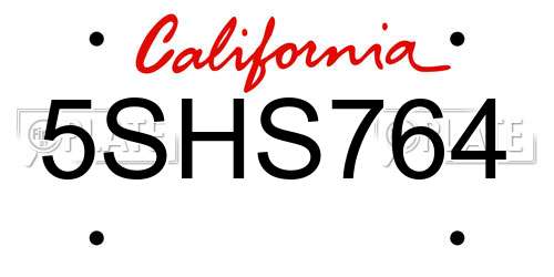 5SHS764 California License Plate