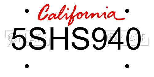 5SHS940 California License Plate