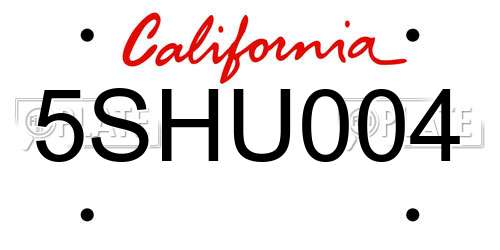 5SHU004 California License Plate