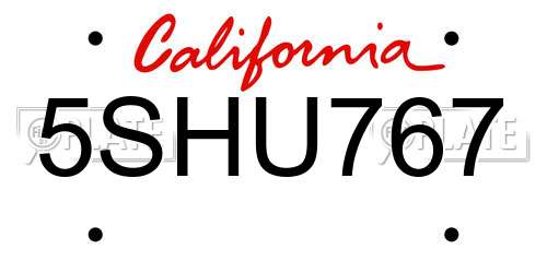 5SHU767 California License Plate