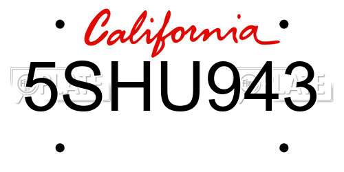 5SHU943 California License Plate