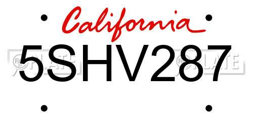 5SHV287 California License Plate