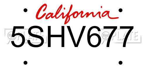 5SHV677 California License Plate
