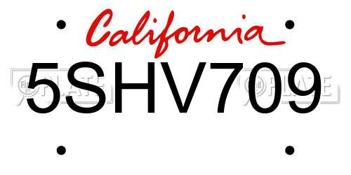 5SHV709 California License Plate