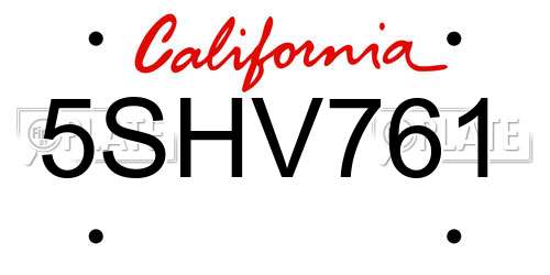 5SHV761 California License Plate