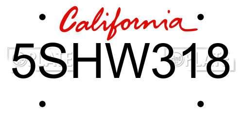 5SHW318 California License Plate