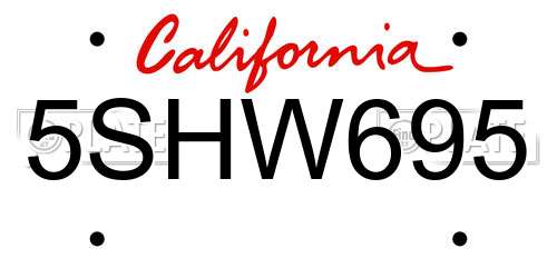 5SHW695 California License Plate