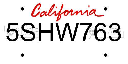 5SHW763 California License Plate