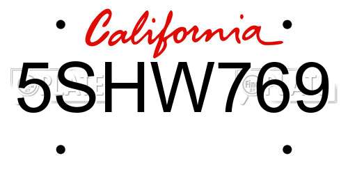 5SHW769 California License Plate
