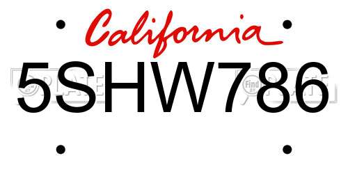 5SHW786 California License Plate