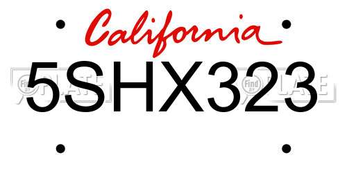 5SHX323 California License Plate
