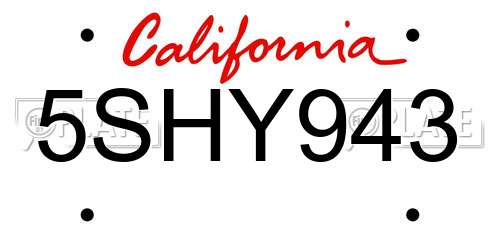 5SHY943 California License Plate