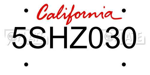 5SHZ030 California License Plate