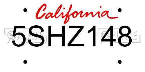 5SHZ148 California License Plate