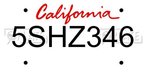 5SHZ346 California License Plate