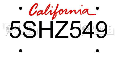 5SHZ549 California License Plate
