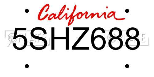 5SHZ688 California License Plate