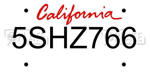 5SHZ766 California License Plate