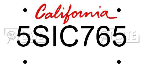 5SIC765 California License Plate