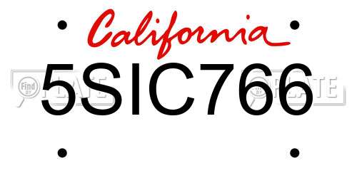 5SIC766 California License Plate