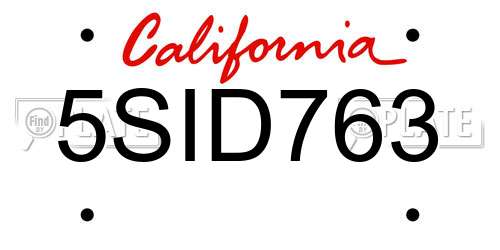 5SID763 California License Plate