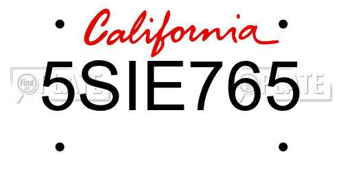 5SIE765 California License Plate