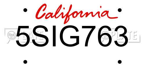 5SIG763 California License Plate