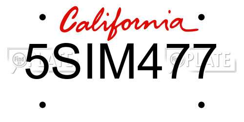 5SIM477 California License Plate