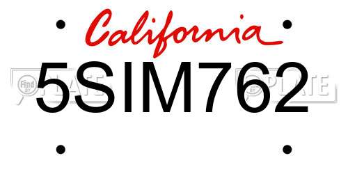 5SIM762 California License Plate