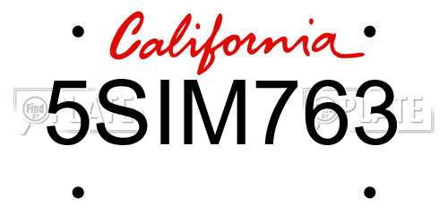 5SIM763 California License Plate