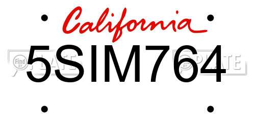 5SIM764 California License Plate
