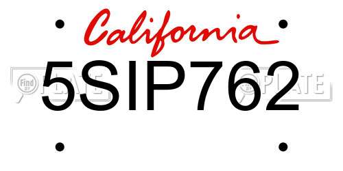 5SIP762 California License Plate
