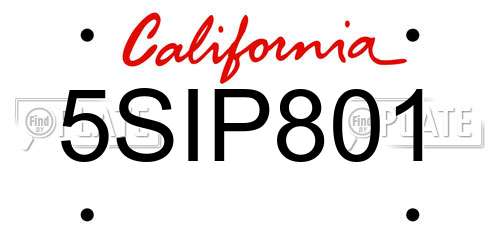 5SIP801 California License Plate