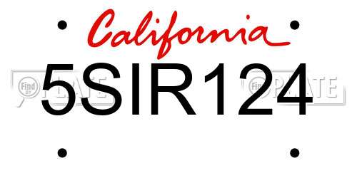 5SIR124 California License Plate