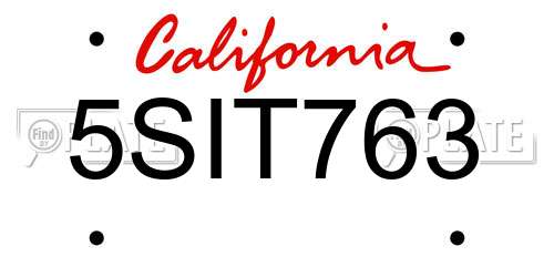 5SIT763 California License Plate