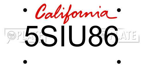 5SIU86 California License Plate