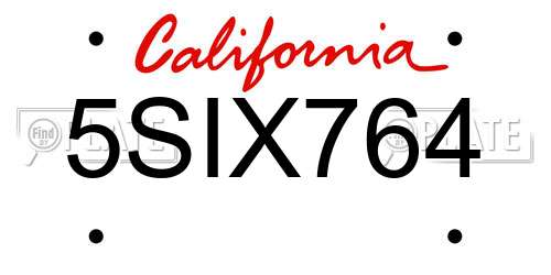 5SIX764 California License Plate